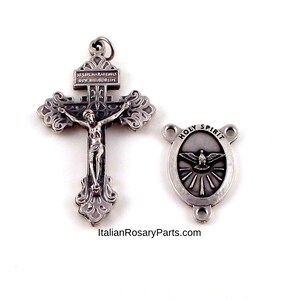 Italian Holy Spirit Oval Rosary Center and Pardon Crucifix Medal Set | Italian Rosary Parts