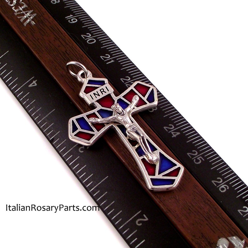 Stained Glass Style Rosary Crucifix Pendant From Italy Red and Blue Italian Rosary Parts image 4