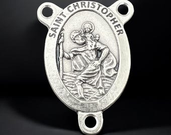 Saint Christopher Catholic Rosary Center Medal | Italian Rosary Parts | Made In Italy