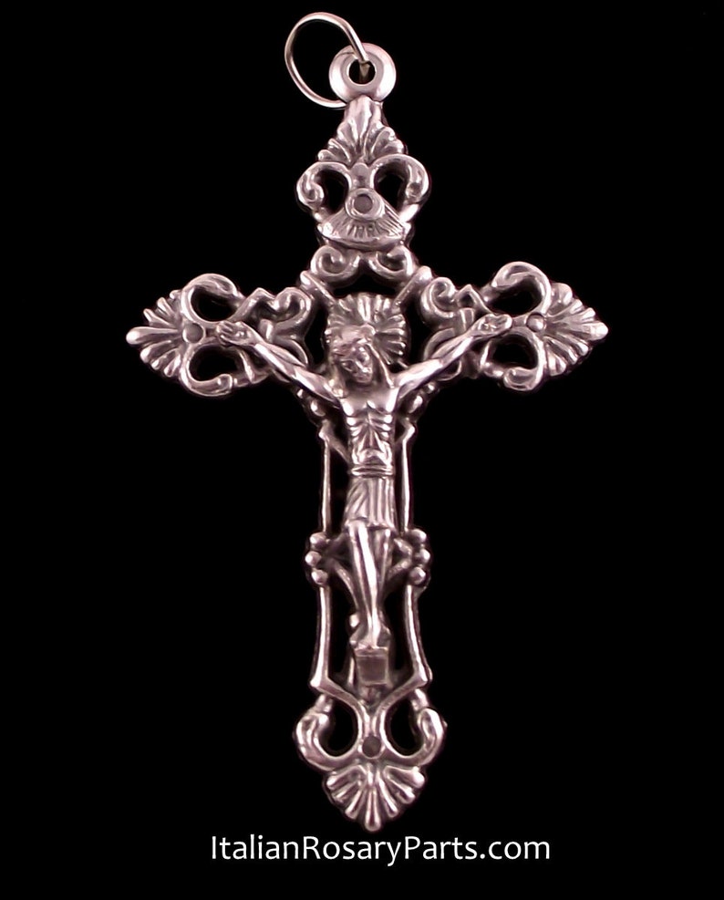 Open Fleur-de-Lis Rosary Crucifix Medal Pendant Italian Rosary Parts image 8