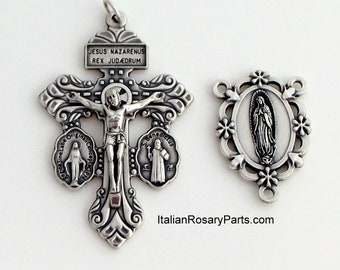 Italian Rosary Medal Set Virgin of Guadalupe w Triple Threat Pardon Crucifix | Italian Rosary Parts