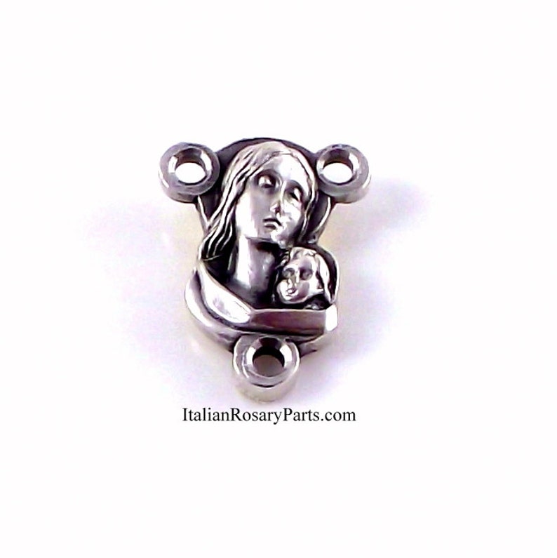 Virgin Mary and Baby Jesus Rosary Center Medal  Italian image 0