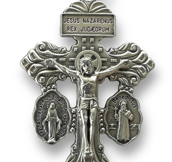 Silver Pardon Crucifix With Miraculous and Saint Benedict Medals