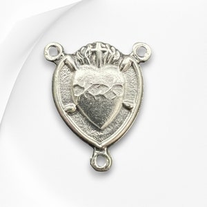 Sacred Heart of Jesus Heart Rosary Center Medal w Our Lady of Sorrows Italian Rosary Parts image 4