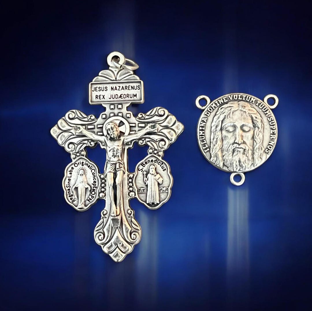 Catholic Rosary Parts Set Holy Face of Jesus Center W Triple Threat