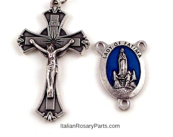 Fatima Blue Oval Rosary Crucifix and Center Set | Italian Rosary Parts