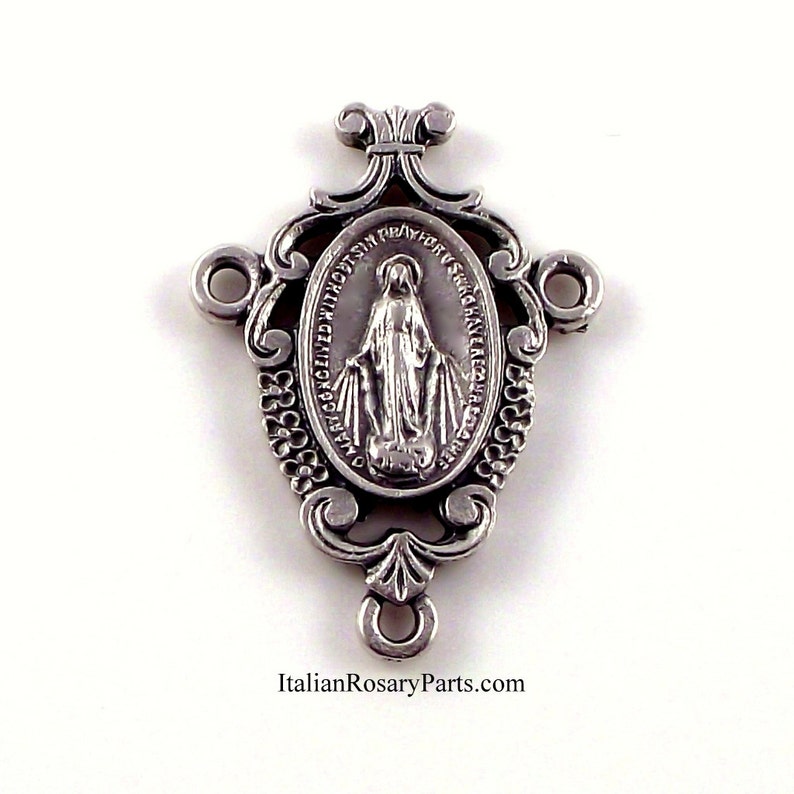 Miraculous Medal Rosary Center Scrolled Italian Rosary Parts image 3