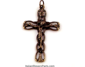 Bronze Flower and Heart Rosary Crucifix | Italian Rosary Parts