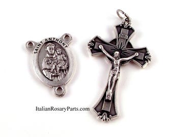 Saint Anthony Rosary Crucifix and Center Set | Italian Rosary Parts