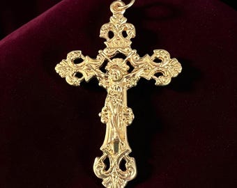 Gold Fleur-de-Lis Rosary Crucifix, Italian Made