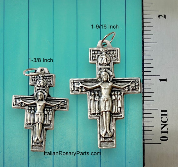 San Damiano Italian Rosary Crucifix With Latin Prayer on Back, Two