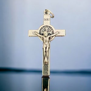 Saint Benedict Rosary Crucifix 1-1/2 Inch, Made In Italy. Silver Finish | Italian Rosary Parts