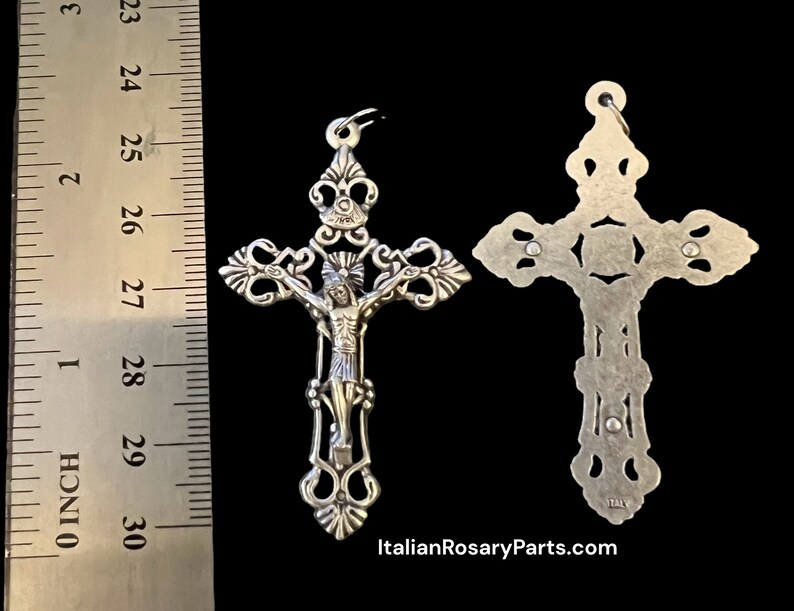 Open Fleur-de-Lis Rosary Crucifix Medal Pendant Italian Rosary Parts image 6