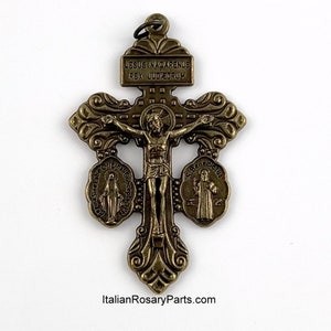 Bronze 3-Way Pardon Crucifix w Miraculous and Saint Benedict Crossbar Medals Triple Threat Italian Crucifix Italian Rosary Parts image 3