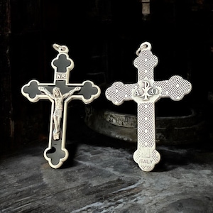Catholic Rosary Crucifix | Black Enamel | Latin Style | Italian Rosary Parts
