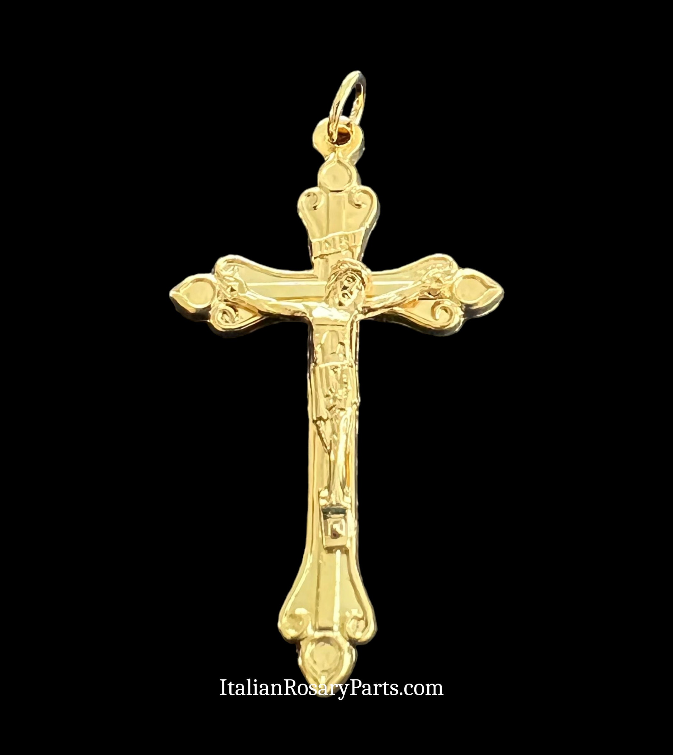 Italian Teardrop Crucifix Pendant: Gold Finish Rosary Part