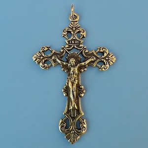 Crucifix de chapelet fleur de lys : Médaille à pendentif italienne en bronze