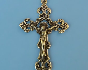 Fleur-de-Lis Rosary Crucifix: Bronze Italian Pendant Medal