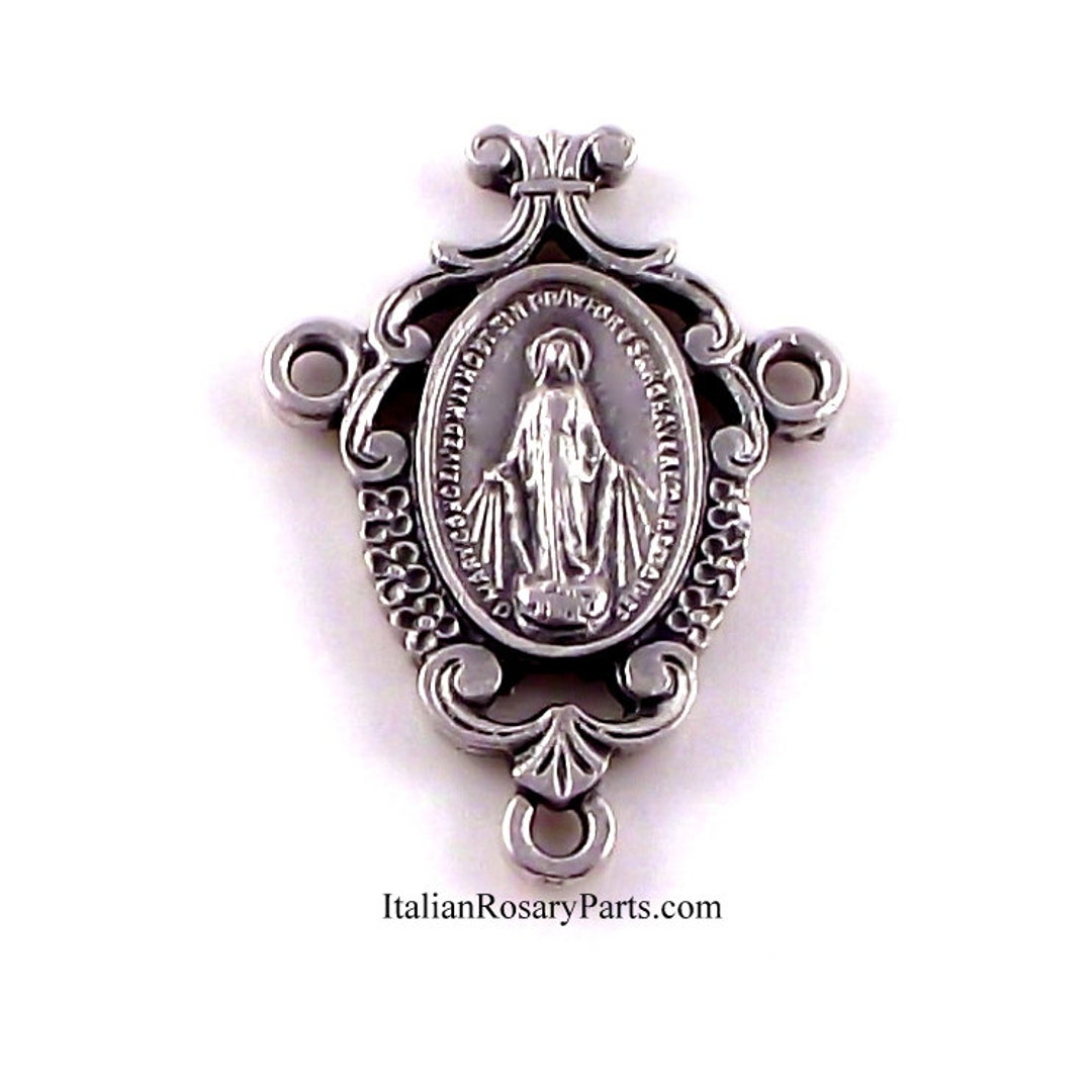 Rosary Center Sacred Heart and Miraculous Medal SET Bronze or