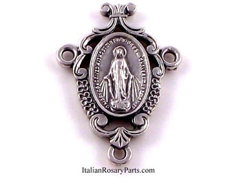 Miraculous Medal Rosary Center Scrolled | Italian Rosary Parts