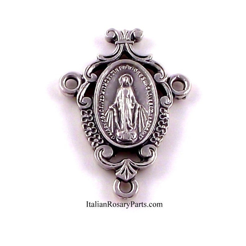 Miraculous Medal Rosary Center Scrolled Italian Rosary Parts image 1