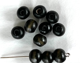 Black Wood Beads 10mm Round with Large Holes, Perfect For Paracord Rosaries  | Italian Rosary Parts
