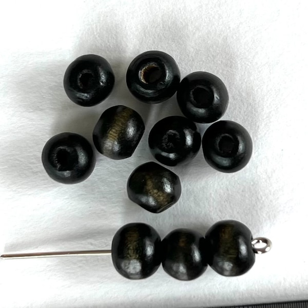 Black Wood Beads 10mm Round with Large Holes, Perfect For Paracord Rosaries  | Italian Rosary Parts