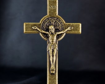 Saint Benedict Bronze Crucifix For Rosary, Pendant Measures 2-Inches | Italian Rosary Parts