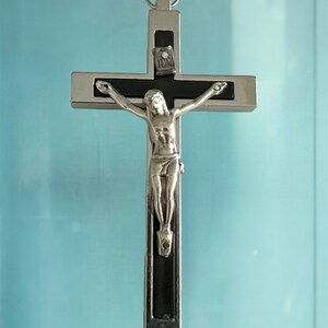 Habit Rosary Crucifix |  2-3/4 Inches | Black Inlaid Metal Bound Crucifix | Catholic Crucifix | Italian Rosary Parts