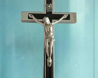 Habit Rosary Crucifix 2-3/4 Inches, Black Inlaid, For Clergy, Metal Bound Rosary Crucifix | Italian Rosary Parts Religious Supply