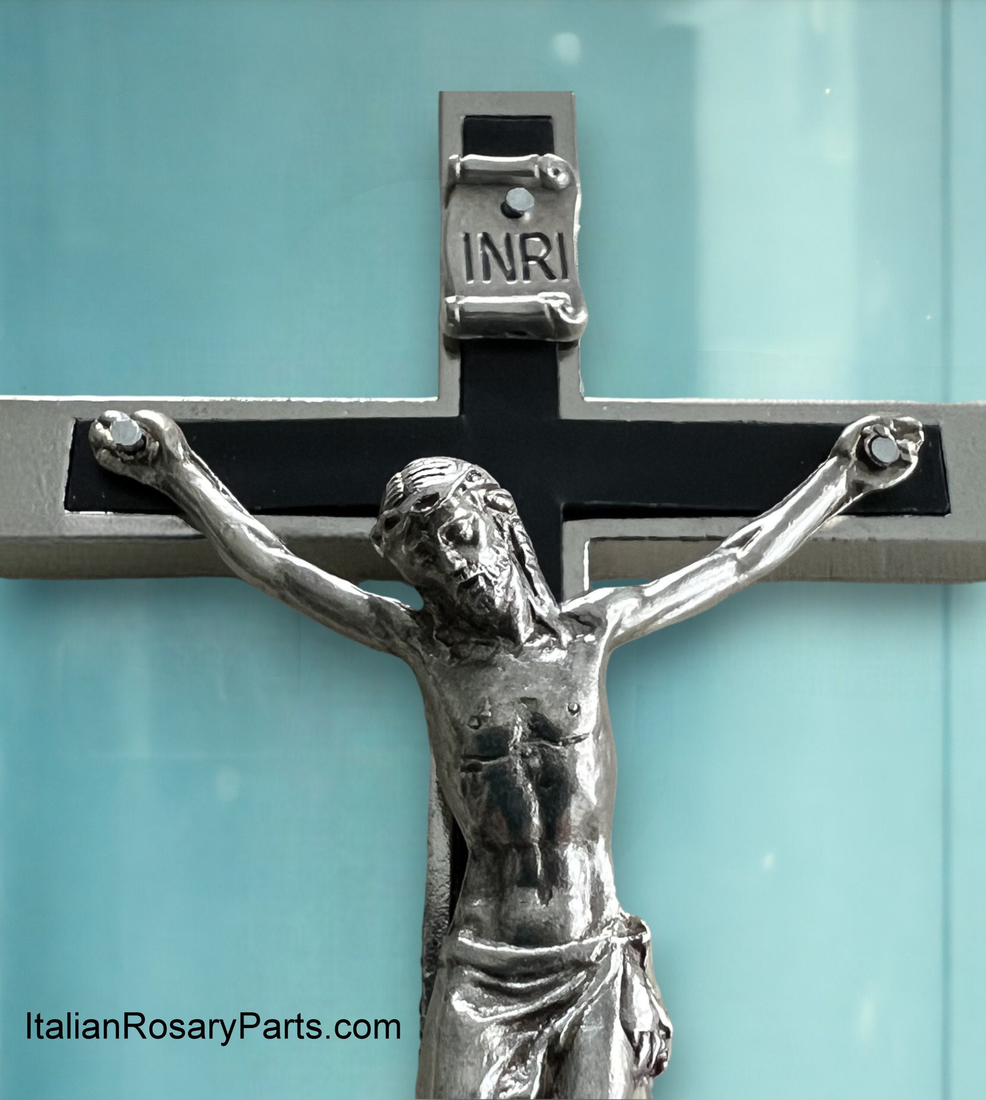 Habit Rosary Crucifix 4-1/4 Inches, Black Inlaid, for Clergy