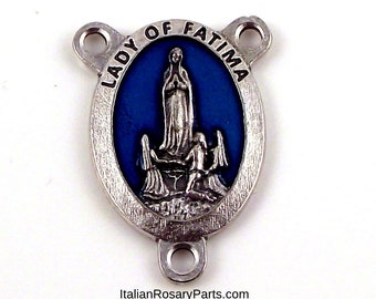 Our Lady of Fatima Blue Oval Rosary Center Medal | Italian Rosary Parts