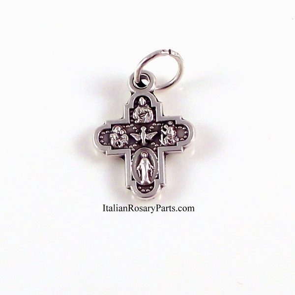 Small Four Way Cross Miraculous Medal, Holy Spirit, Sacred Heart, Saint Anthony| Italian Rosary Parts