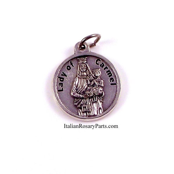 Virgin of Mt Carmel Religious Medal With Prayer | Italian Rosary Parts