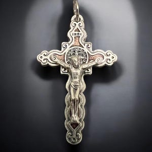 Ornate Saint Benedict Crucifix: Italian Rosary Part with Brown Enamel Accents