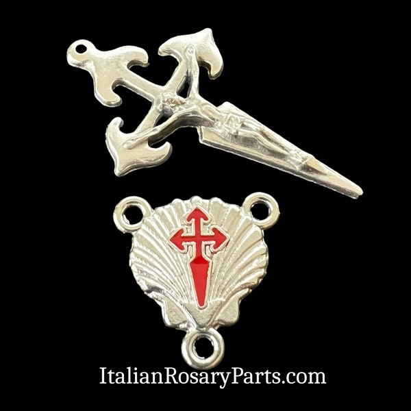 Saint James The Great Rosary Medal Set, Silver and Red, Camino de Santiago