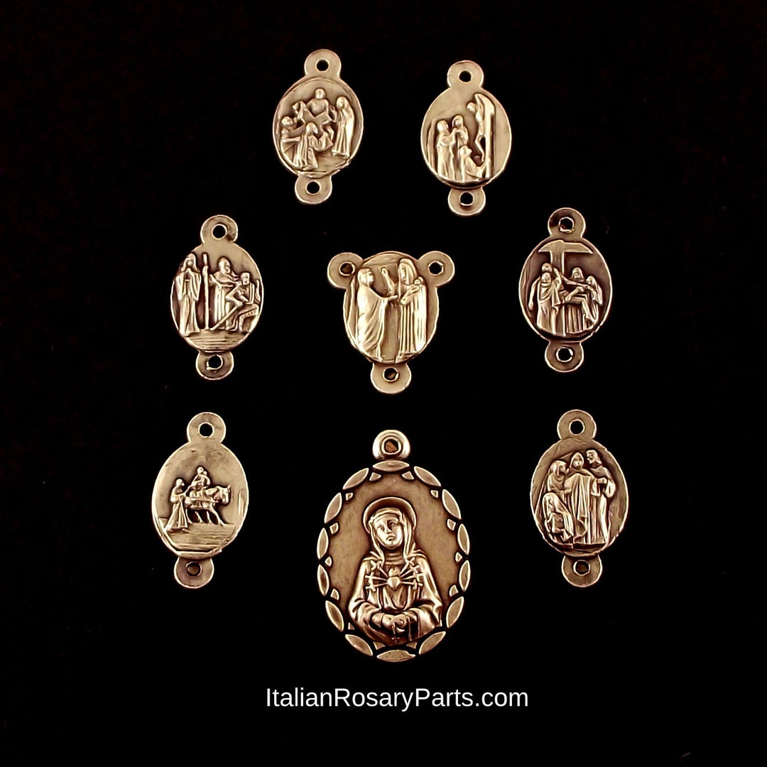 Catholic Rosary Parts Seven Sorrows of Mary Medals Bronze Finish