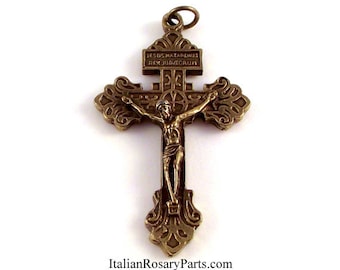 Indulgence Pardon Crucifix Rosary Medal Antique Bronze Finish | Italian Rosary Parts