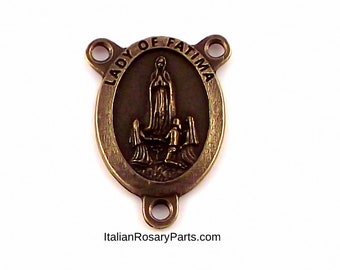 Our Lady of Fatima Bronze Oval Rosary Center Medal | Italian Rosary Parts