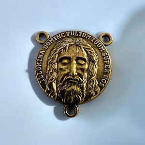 Holy Face of Jesus Veronica&#39;s Veil Bronze Rosary Center Medal | Italian Rosary Parts