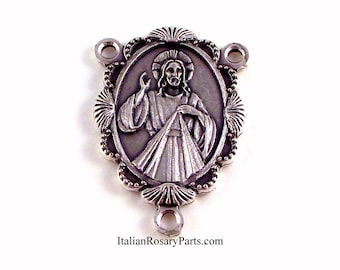 Divine Mercy of Jesus Rosary Center Medal In Scalloped Frame | Italian Rosary Parts