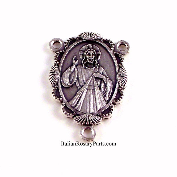 Divine Mercy of Jesus Rosary Center Medal In Shell Frame | Italian Rosary Parts