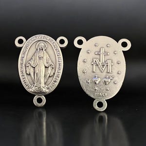 Miraculous Medal Rosary Centerpiece 7/8-Inches | Catholic Rosary Parts | Virgin Mary Medal | Italian Rosary Parts