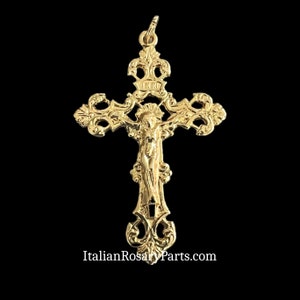 Rosary Parts  Fleur-de-Lis Gold Tone Italian Crucifix Medal | Italian Rosary Parts