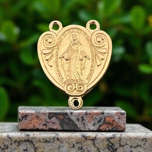 Gold Miraculous Medal Heart Rosary Centerpiece: Italian Catholic Rosary Parts