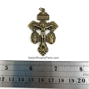 Bronze 3-Way Pardon Crucifix w Miraculous and Saint Benedict Crossbar Medals Triple Threat Italian Crucifix Italian Rosary Parts image 4