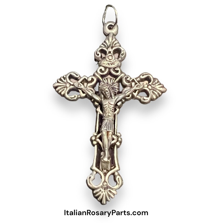 Open Fleur-de-Lis Rosary Crucifix Medal Pendant Italian Rosary Parts image 7