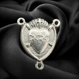 Sacred Heart of Jesus Heart Rosary Center Medal w Our Lady of Sorrows | Italian Rosary Parts