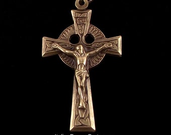 Bronze Irish Celtic Rosary Crucifix Medal Pendant | Italian Rosary Parts