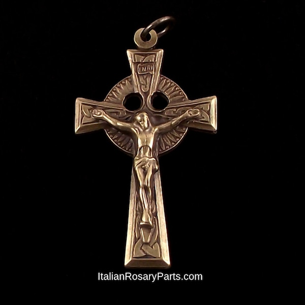 Bronze Irish Celtic Rosary Crucifix Medal Pendant | Italian Rosary Parts